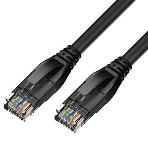 GCR Патч-корд прямой 3.0m UTP кат.5e, черный, нижний/нижний угол, литой, ethernet high speed, RJ45, T568B