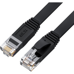 GCR Патч-корд 15.0m PROF плоский прямой кат.7 ethernet, медь, черный, RJ45, T568B, GCR-53181