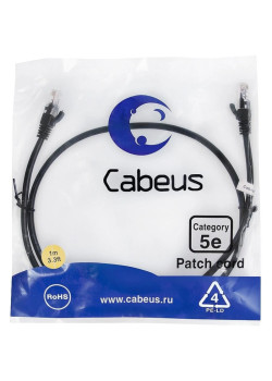 Патч-корд Cabeus PC-UTP-RJ45-CAT.5E-1M-BK-LSZH U/UTP RJ-45 вил.-вилка RJ-45 кат.5E 1м черный LSZH