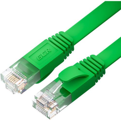 GCR Патч-корд PROF плоский прямой 3.0m, UTP медь кат.6, зеленый, 30 AWG, ethernet high speed 10 Гбит/с, RJ45, T568B, GCR-52842