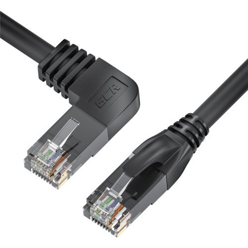 GCR Патч-корд прямой 1.0m UTP кат.5e, черный, правый угол, литой, ethernet high speed, RJ45, T568B, GCR-53123