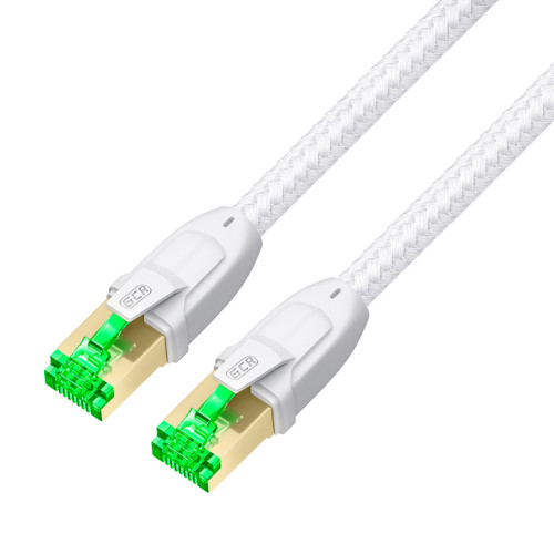 GCR PRO Патч-корд PROF кат.7 ethernet  20.0m F/FTP, RJ45, CU, 28 AWG, текстиль, белый, литой, экранированные коннекторы, T568B, GCR-57550
