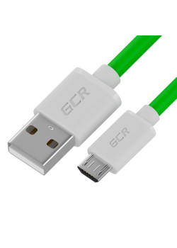 GCR QC Кабель 1.0m MicroUSB, быстрая зарядка, зеленый TPE, белые коннекторы, 28/22 AWG, GCR-52483