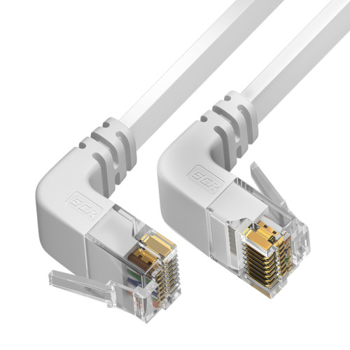 GCR Патч-корд PROF плоский 3.0m, UTP медь кат.6, белый, верхний/нижний угол, ethernet high speed 10 Гбит/с, RJ45, T568B