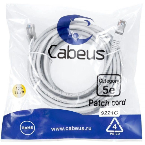 Патч-корд Cabeus PC-FTP-RJ45-CAT.5E-10M-LSZH F/UTP RJ-45 вил.-вилка RJ-45 кат.5E 10м серый LSZH