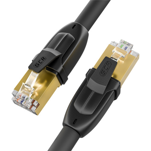 GCR Патч-корд PROF кат.7 ethernet  1.0m F/FTP,  RJ45, CU, 28 AWG, литой, прямой , черный, экранированные коннекторы, GCR-52559