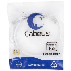Патч-корд Cabeus PC-UTP-RJ45-CAT.5E-0.5M-WH U/UTP RJ-45 вил.-вилка RJ-45 кат.5E 0.5м белый ПВХ