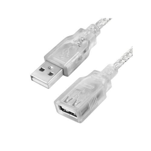 GCR Удлинитель PROF 1.8m USB 2.0, AM/AF, прозрачный, литой, ферритовые кольца, 28/26 AWG, экран, армированный, морозостойкий, GCR-50918