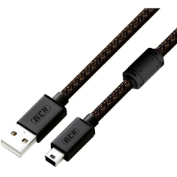 GCR Кабель PROF 1.8m USB 2.0, AM/mini 5P, черно-прозрачный, ферритовое кольцо, 28/24 AWG, экран, армированный, морозостойкий, GCR-51198