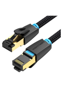 Патч-корд Vention прямой SFTP cat.8 RJ45 - 1м. Черный Тканевая оплетка