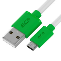 GCR QC Кабель 0.5m MicroUSB, быстрая зарядка, белый TPE, зеленые коннекторы, 28/22 AWG, GCR-52477
