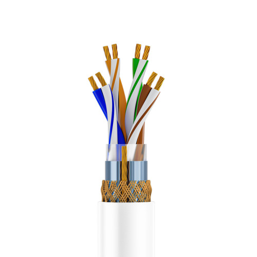GCR Кабель витая пара 5e фольга+оплетка SF/UTP PVC 300м медь 4*2*7/0.2(24AWG) многожильный(Stranded), OD 6,0мм, белый, GCR-57795