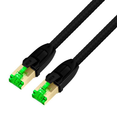 GCR PRO Патч-корд PROF кат.7 ethernet  0.15m F/FTP, RJ45, CU, 28 AWG, текстиль, черный, литой, экранированные коннекторы, T568B, GCR-57569