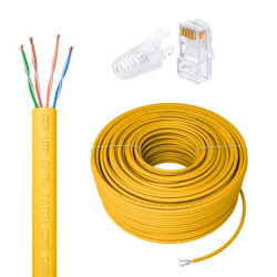 GCR PRO Кабель LAN DIY витая пара 50m в бухте, UTP кат.5e, CCA многопроволочный, желтый + Коннектор RJ-45 8p8c сборный 20шт., GCR-57432