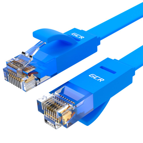 GCR Патч-корд PROF плоский прямой 7.5m, UTP медь кат.6, синий, 30 AWG, GCR-LNC621-7.5m ethernet high speed 10 Гбит/с, RJ45, T568B