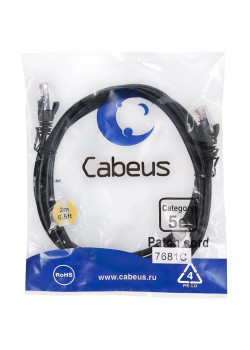 Патч-корд Cabeus PC-UTP-RJ45-CAT.5E-2M-BK-LSZH U/UTP RJ-45 вил.-вилка RJ-45 кат.5E 2м черный LSZH