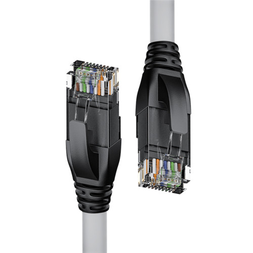 Патч-корд прямой 0.5m UTP кат.5e, серый, черные коннекторы, 24 AWG, литой, ethernet high speed 1 Гбит/с, RJ45, T568B