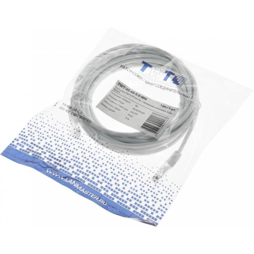 Патч-корд Lanmaster TWT-45-45-5.0-WH UTP RJ-45 вил.-вилка RJ-45 кат.5E 5м белый ПВХ (уп.:1шт)