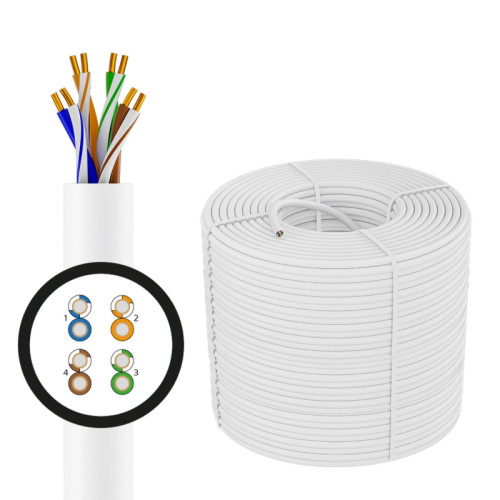 4PH Кабель LAN витая пара 500m в бухте, UTP кат.5e, CCA 4х2х0,5 (24AWG), одножильный (Solid), белый, 4PH-R90922