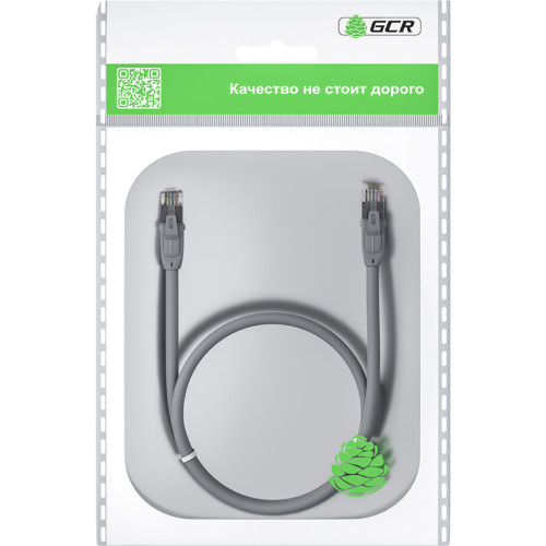 GCR Патч-корд прямой 15.0m UTP кат.6, серый, 24 AWG, ethernet high speed, RJ45, T568B, GCR-52598