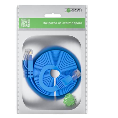 GCR Патч-корд PROF плоский прямой 3.0m, UTP медь кат.6, синий, 30 AWG, ethernet high speed 10 Гбит/с, RJ45, T568B