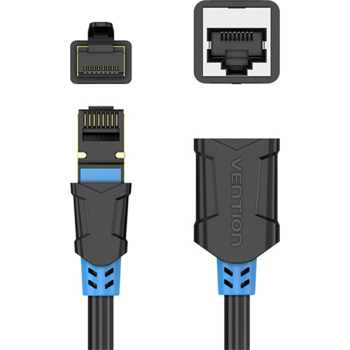 Патч-корд удлинитель Vention прямой SSTP cat.6, RJ45 - 1.5м. Черный