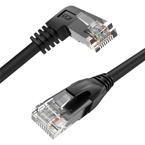 GCR Патч-корд прямой 2.0m UTP кат.5e, черный, правый угол, литой, ethernet high speed, RJ45, T568B, GCR-53145