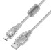 GCR Кабель PROF 1.5m USB 2.0, AM/mini 5P, прозрачный, ферритовые кольца, 28/24 AWG, экран, армированный, морозостойкий, GCR-51322