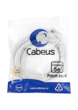 Патч-корд Cabeus PC-UTP-RJ45-CAT.5E-3M-WH U/UTP RJ-45 вил.-вилка RJ-45 кат.5E 3м белый ПВХ