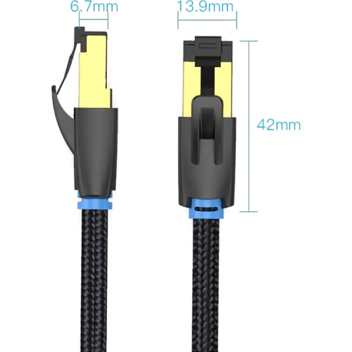 Патч-корд Vention прямой SFTP cat.8 RJ45 - 8м. Черный Тканевая оплетка