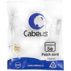 Патч-корд Cabeus PC-UTP-RJ45-Cat.5e-0.3m-WH U/UTP RJ-45 вил.-вилка RJ-45 кат.5E 0.3м белый ПВХ