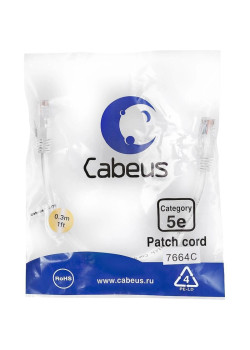 Патч-корд Cabeus PC-UTP-RJ45-Cat.5e-0.3m-WH U/UTP RJ-45 вил.-вилка RJ-45 кат.5E 0.3м белый ПВХ