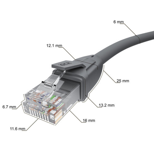 GCR Патч-корд прямой 15.0m UTP кат.6, серый, 24 AWG, ethernet high speed, RJ45, T568B, GCR-52598