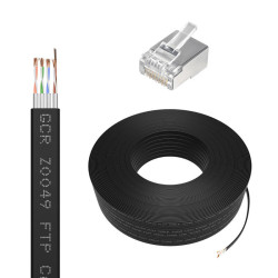 GCR Кабель LAN DIY витая пара плоский 100m в бухте, FTP кат.7, медь, LSZH, черный + Коннектор RJ-45 cat.7 8p8c 50шт. в комплекте, GCR-56762