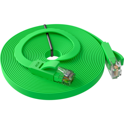 GCR Патч-корд PROF плоский прямой 7.5m, UTP медь кат.6, зеленый, 30 AWG, GCR-LNC625-7.5m, ethernet high speed 10 Гбит/с, RJ45, T568B