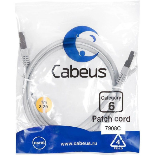Патч-корд Cabeus PC-FTP-RJ45-CAT.6-1M-LSZH F/UTP RJ-45 вил.-вилка RJ-45 кат.6 1м серый LSZH