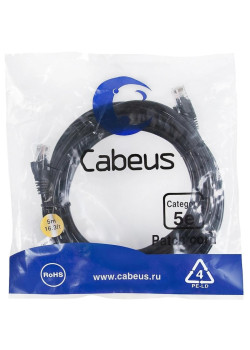 Патч-корд Cabeus PC-UTP-RJ45-CAT.5E-5M-BK-LSZH U/UTP RJ-45 вил.-вилка RJ-45 кат.5E 5м черный LSZH