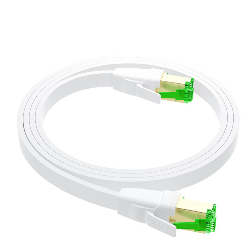 GCR Патч-корд LSZH PROF плоский прямой 2.0m, FTP, кат.8 ethernet, RJ45, медь, 30 AWG, белый, литой, экранированные коннекторы 24K GOLD, T568B, GCR-55858