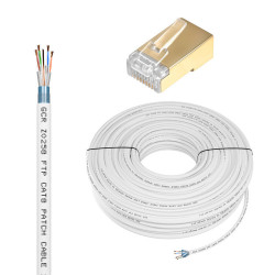 GCR Кабель LAN DIY витая пара 100m в бухте, LSZH SF/FTP кат.8, медь, белый + Коннектор RJ-45 8p8c 50шт. в комплекте, GCR-56769