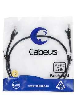 Патч-корд Cabeus PC-UTP-RJ45-CAT.5E-1M-BK U/UTP RJ-45 вил.-вилка RJ-45 кат.5E 1м черный ПВХ