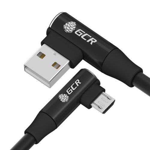 GCR Кабель PREMIUM 0.15m MicroUSB угловой для PowerBank, силикон черный, AL case черный, GCR-53904