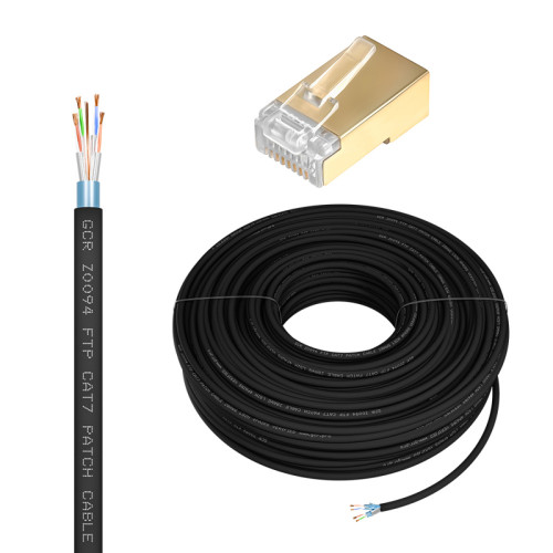 GCR Кабель LAN DIY витая пара 50m в бухте, FTP кат.7, медь, черный + Коннектор RJ-45 8p8c 20шт. в комплекте, GCR-56766
