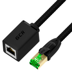 GCR PRO Удлинитель патч-корда PROF 5.0m, в оплетке текстиль, кат.7, F/FTP, медь, 28 AWG, черный, экранированные коннекторы, T568B, GCR-57764