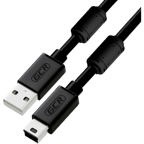 GCR Кабель 1.5m USB 2.0, AM/mini 5P, черный, ферритовые кольца, 28/28 AWG, экран, армированный, морозостойкий, GCR-51177