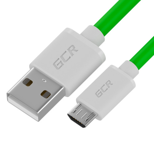 GCR QC Кабель 1.0m MicroUSB, быстрая зарядка, зеленый TPE, белые коннекторы, 28/22 AWG, GCR-52483