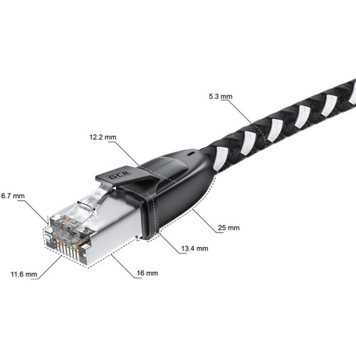GCR Патч-корд PROF прямой 3.0m, UTP медь кат.6, STRONG черно-белый нейлон, ethernet high speed 10 Гбит/с, T568B, GCR-52778 GCR Патч-корд PROF прямой 3.0m, UTP медь кат.6, STRONG черно-белый нейлон, ethernet high speed 10 Гбит/с, T568B, GCR-52778