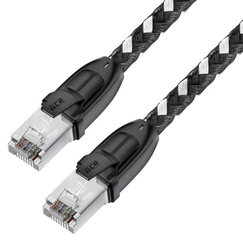 GCR Патч-корд PROF прямой 15.0m, UTP медь кат.6, STRONG черно-белый нейлон, ethernet high speed 10 Гбит/с, T568B, GCR-52781