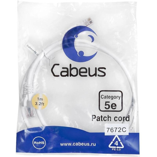 Патч-корд Cabeus PC-UTP-RJ45-CAT.5E-1M-WH U/UTP RJ-45 вил.-вилка RJ-45 кат.5E 1м белый ПВХ Патч-корд Cabeus PC-UTP-RJ45-CAT.5E-1M-WH U/UTP RJ-45 вил.-вилка RJ-45 кат.5E 1м белый ПВХ