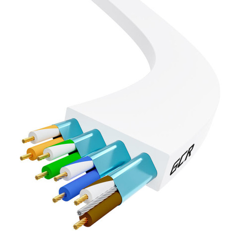 GCR Патч-корд LSZH PROF плоский прямой 0.5m, FTP, кат.8 ethernet, RJ45, медь, 30 AWG, белый, литой, экранированные коннекторы 24K GOLD, T568B, GCR-55853