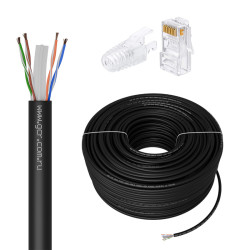 GCR PRO Кабель LAN DIY витая пара 100m в бухте, LSZH UTP кат.6, медь, многопроволочный, черный + Коннектор RJ-45 8p8c сборный 50шт., GCR-56636